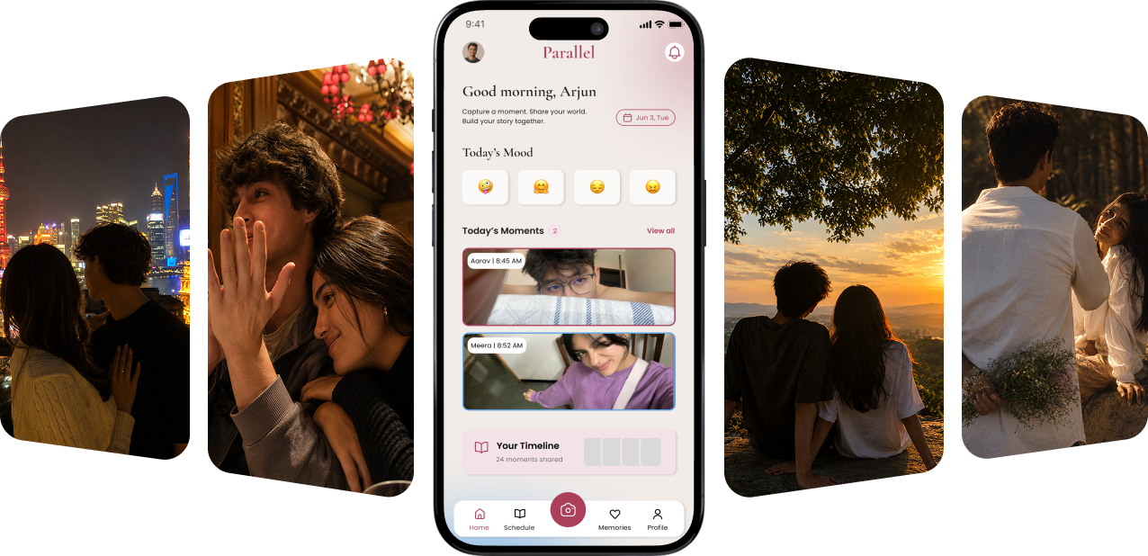 Parallel app preview with shared moments from a couple's day
